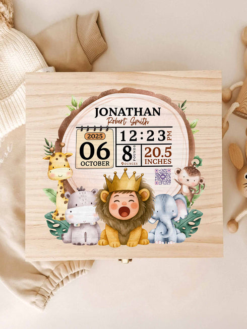 Safari Baby Memory Box – Personalized Jungle Birth Stats | Custom Photo & Name Keepsake  Etsy Title: